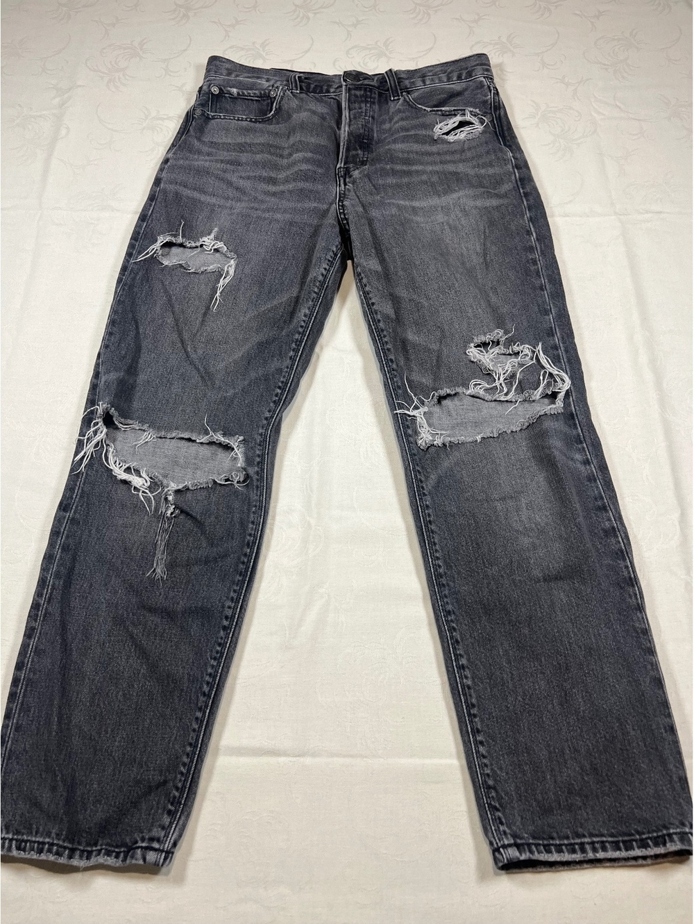 American Eagle 90s Boyfriend Vintage Wash Black Distressed Jeans Sz 6 Button Fly